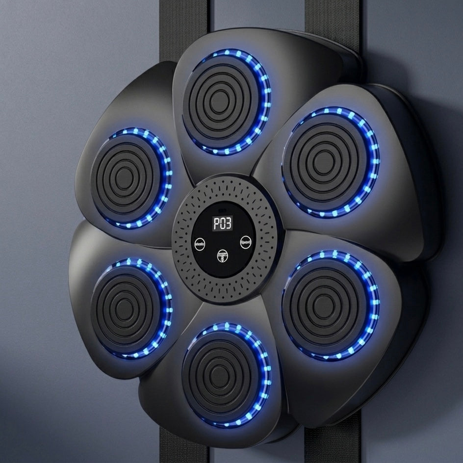 Duvara Monte Boks Antrenörü - RGB Aydınlatma - Bluetooth - Yumruk Sayacı - USB - Siyah & Beyaz