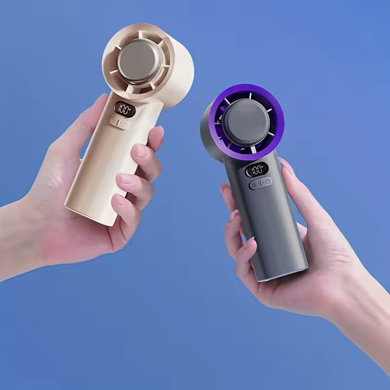 Bærbar håndholdt vifte - 3 hastigheter - USB oppladbar - 2400mAh og 3600mAh - Lilla og hvit