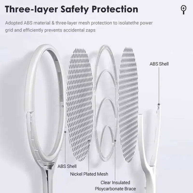 מחבט חשמלי להריגת חרקים נטען ב-USB, קל משקל ובטוח
