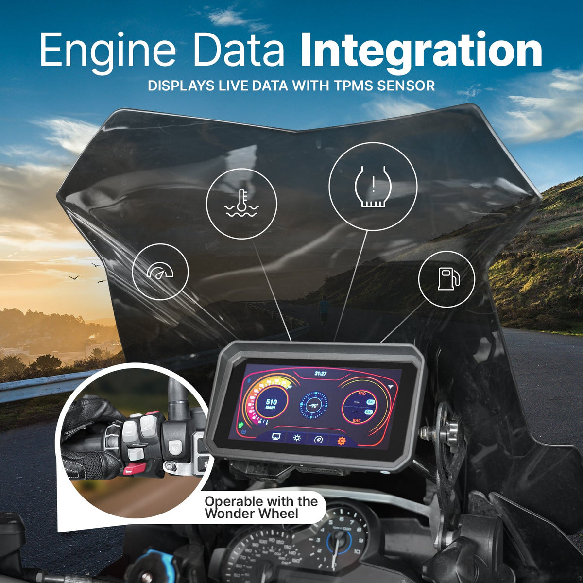 Smart motorcykeldisplay 6"/7" – trådlös telefonspegling, livedata från motorcykeln, IP68