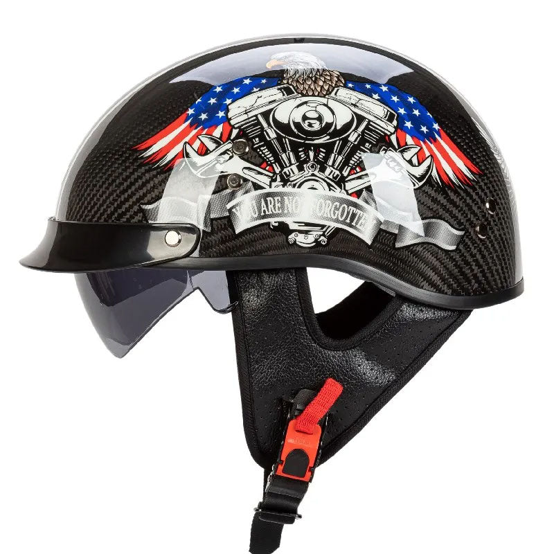 Topi keledar separuh muka retro NovaWeave CarbonLine diluluskan DOT dan ECE