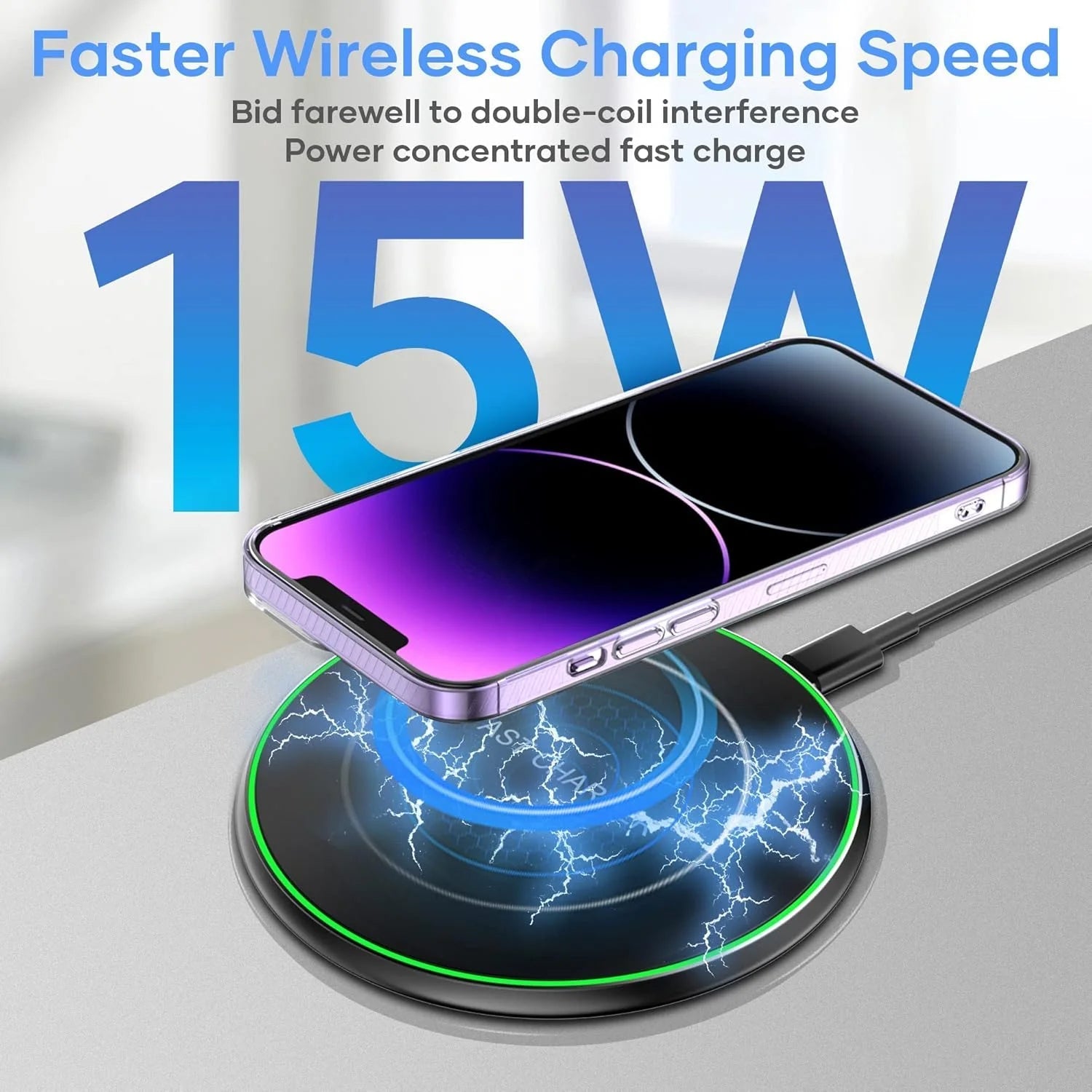 Carregador Sem Fios de Indução Rápida 15W Almofada Para iPhone e Android, Design Sem Cabos