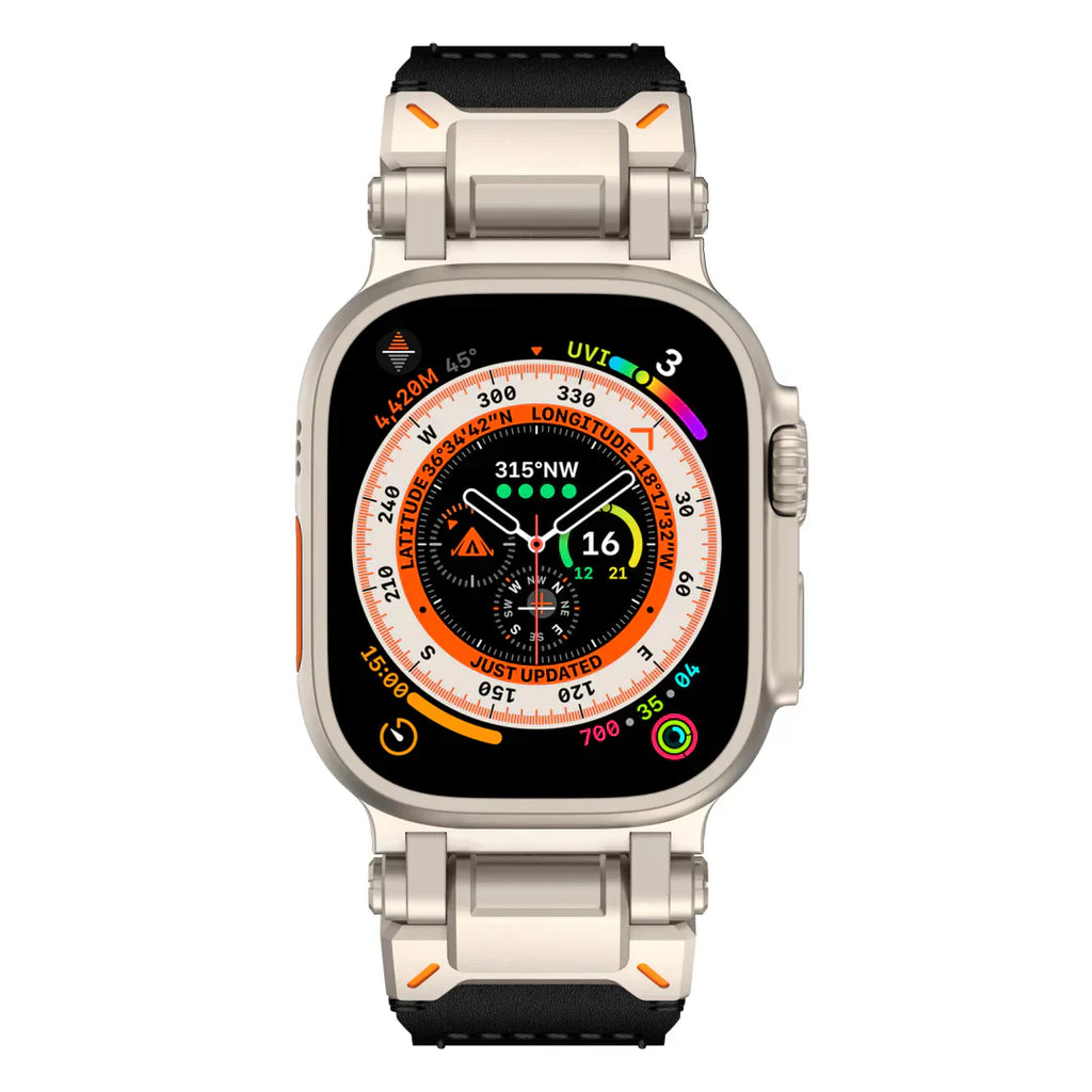 Nouveau bracelet en cuir avec tête en métal titane pour Apple Watch