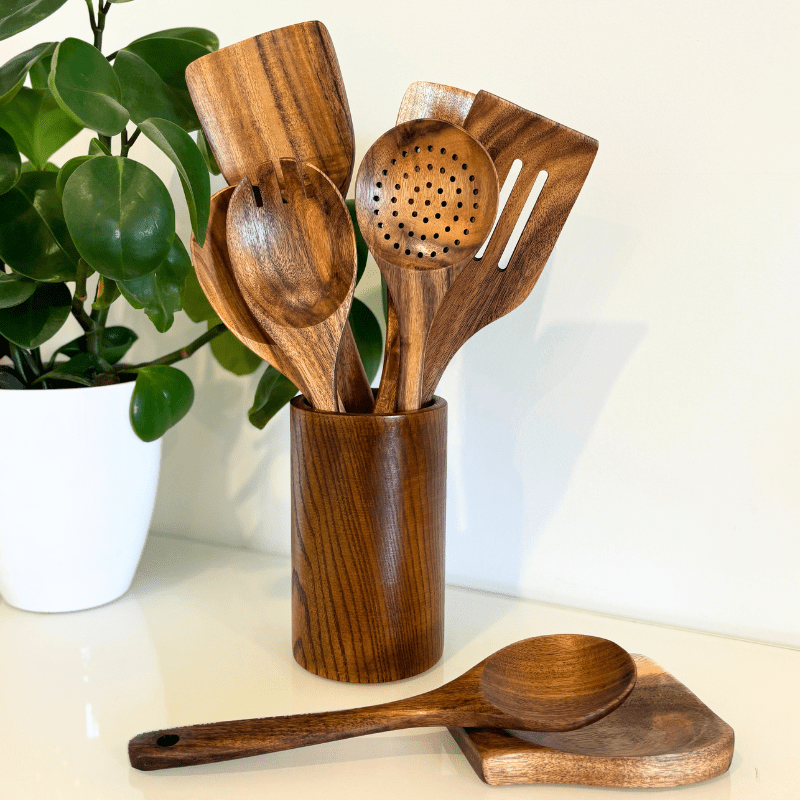 NatureLeaf Durable Wooden Cooking Utensil Set For Health Conscious Home Cooks