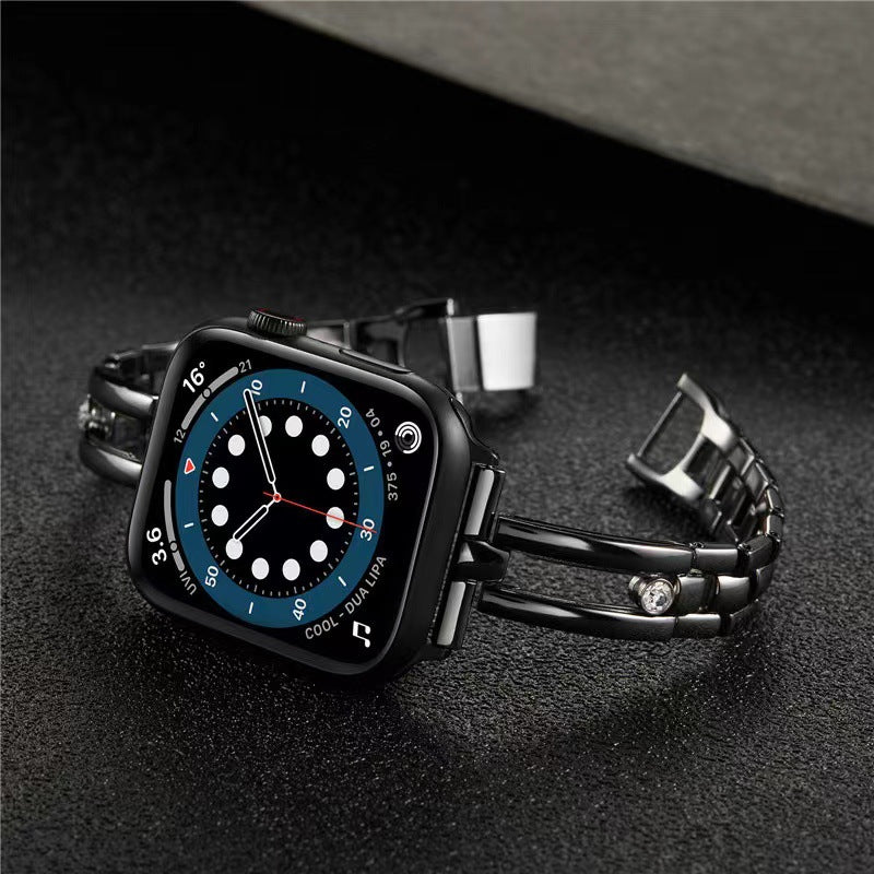 Cinturino per orologio cavo rotondo in metallo con diamanti per Apple Watch