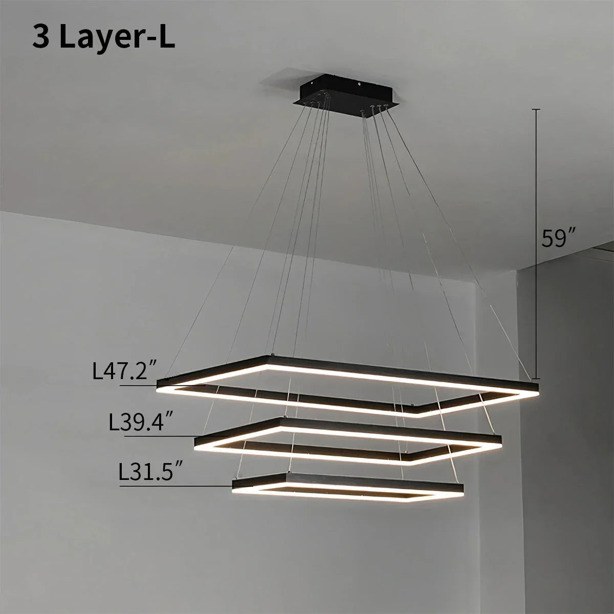 Moderni musta kerroksittainen suorakaiteen muotoinen kattokruunu - Orntli
