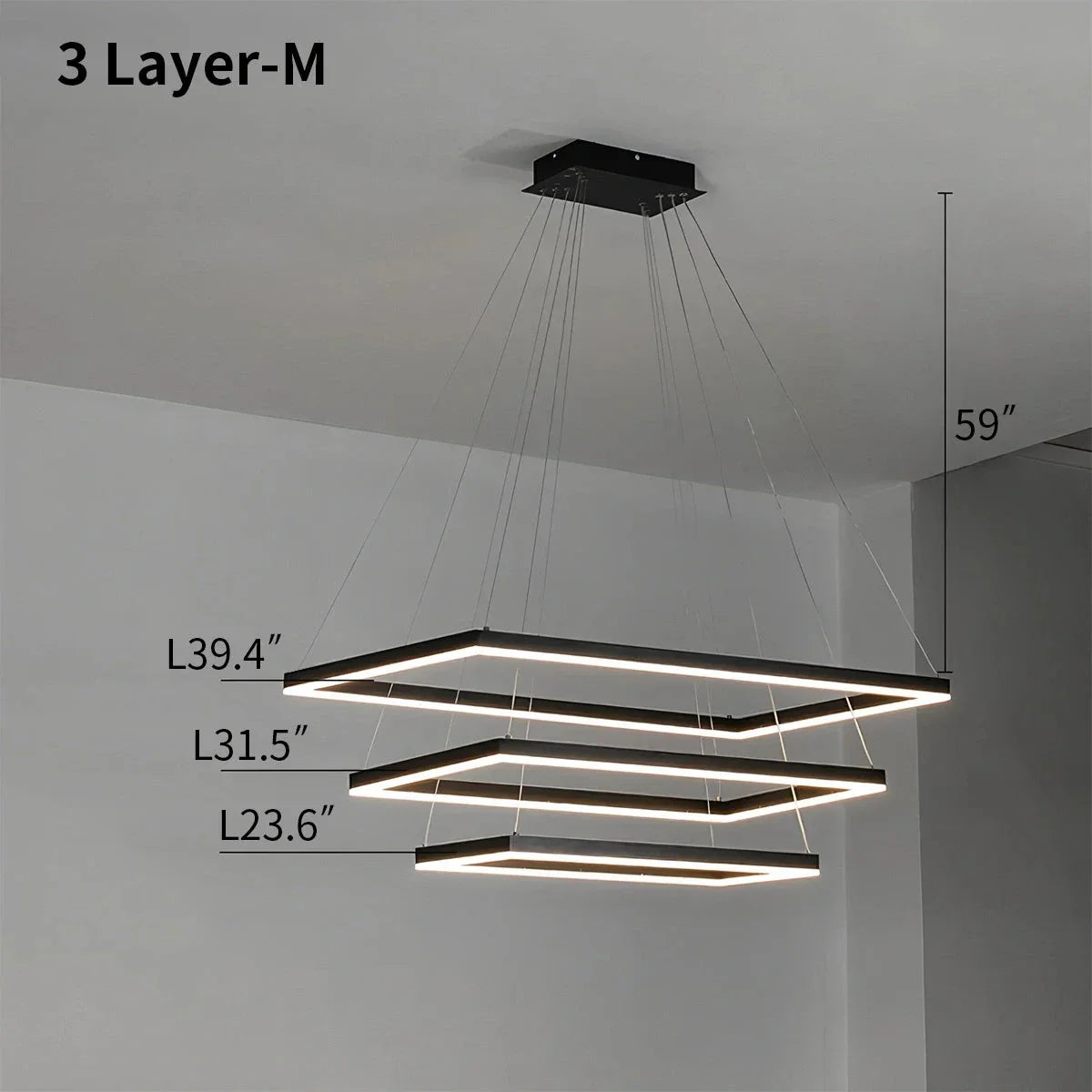 Moderni musta kerroksittainen suorakaiteen muotoinen kattokruunu - Orntli