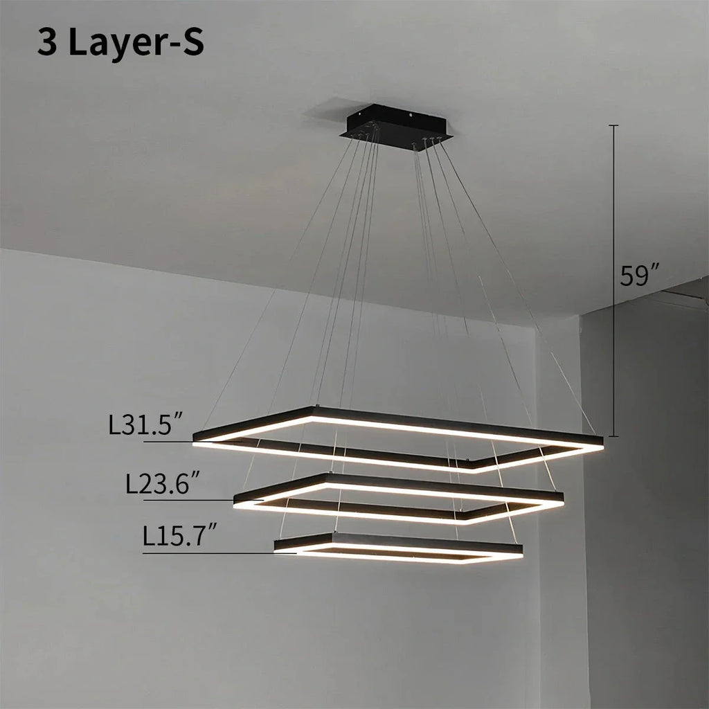 Moderni musta kerroksittainen suorakaiteen muotoinen kattokruunu - Orntli
