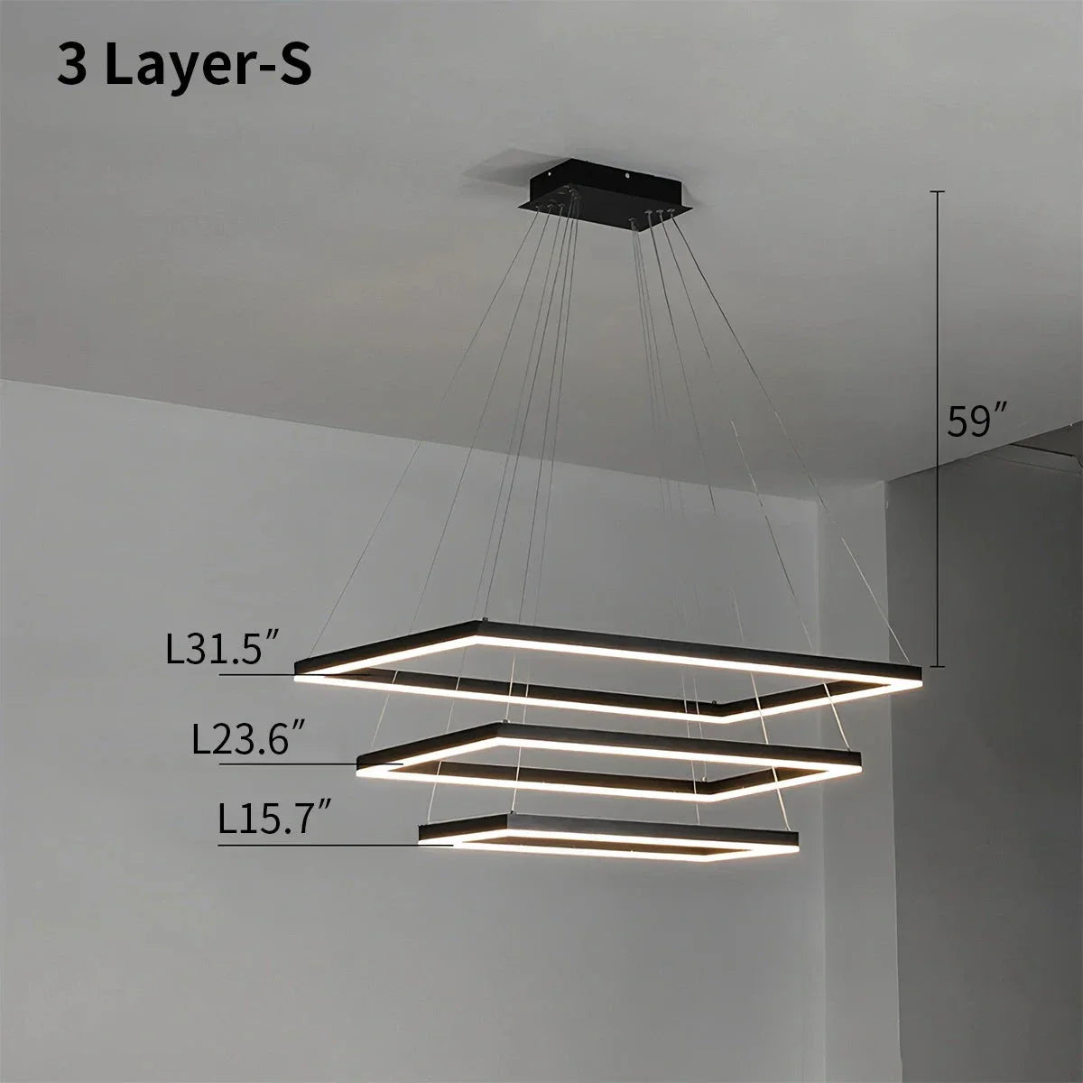 Moderni musta kerroksittainen suorakaiteen muotoinen kattokruunu - Orntli