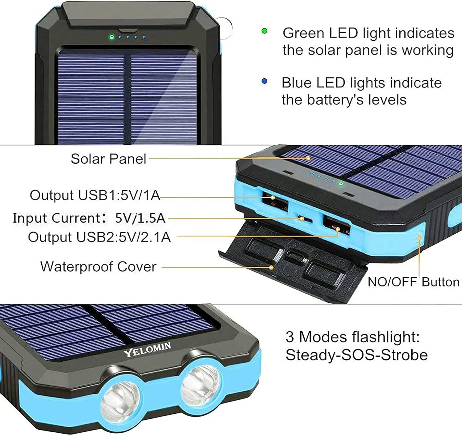 IP67防水 太陽光発電 携帯用蓄電池 500000mAh
