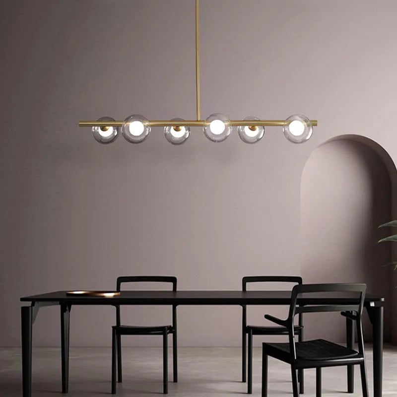 Zesty linjär pendellampa — nordisk design, 5 eller 6 ljuskällor, svart eller guld