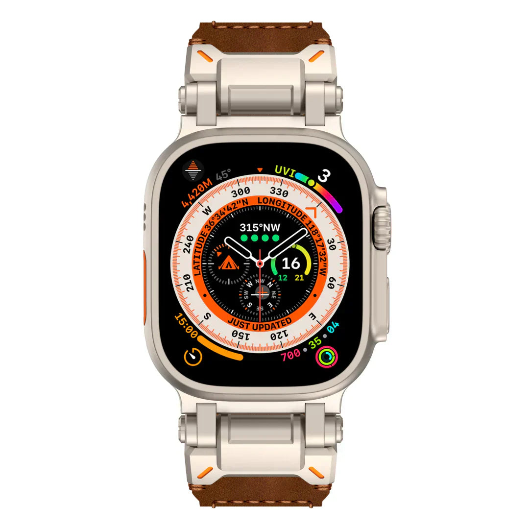 New Titanium Metal Head Leather Band For Apple Watch