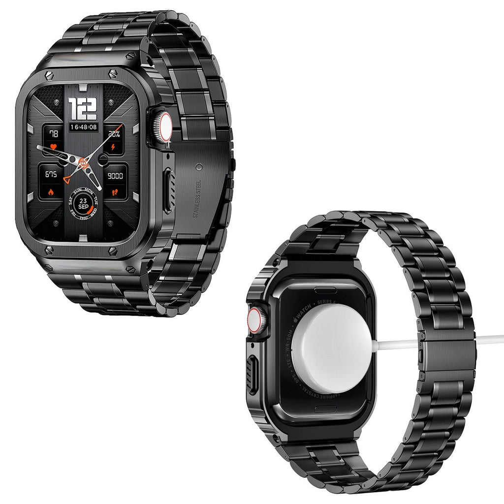 带表壳的不锈钢表带，适用于苹果手表