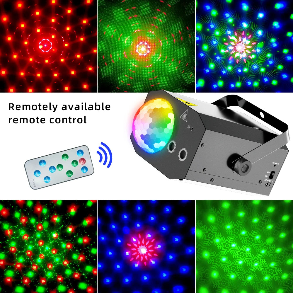 Luce da discoteca laser due in uno con strobo attivato dal suono e telecomando