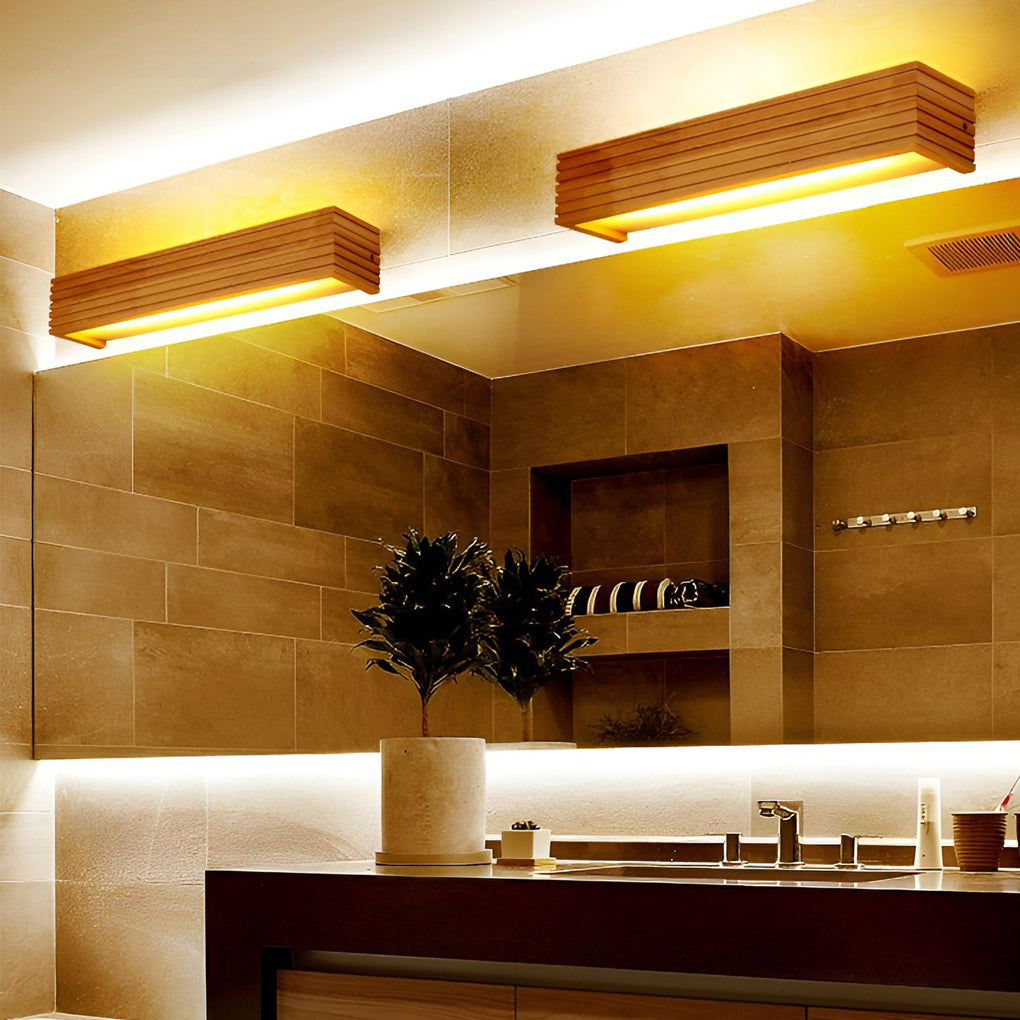 GlowWood – obdélníkové voděodolné LED osvětlení zrcadla v severském stylu na stěnu