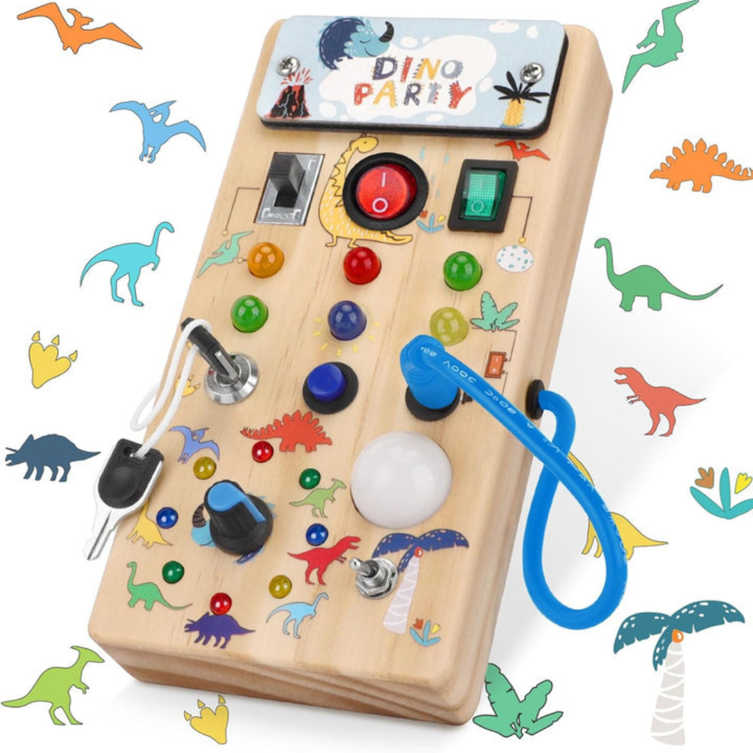 Montessori Wooden Activity Board with 8 LED Switches - Sensory Toys and Travel Toys for Babies and Toddlers from 1+ Years