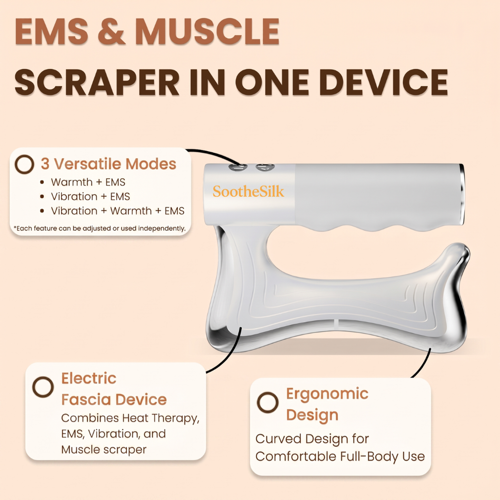 Masajeador corporal EMS con calor – vibración, borde raspador contorneado, inalámbrico