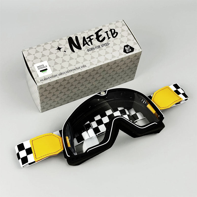 Retro motorbril - past over een bril heen