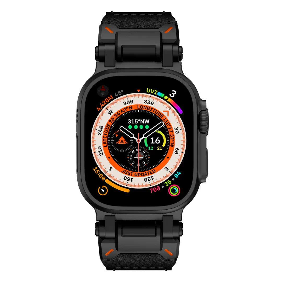 Nouveau bracelet en cuir avec tête en métal titane pour Apple Watch