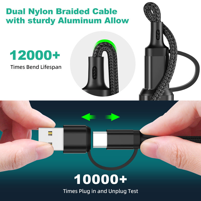 Drei-in-Eins-USB-Ladekabel mit USB-A-, Typ-C- und Micro-USB-Anschlüssen