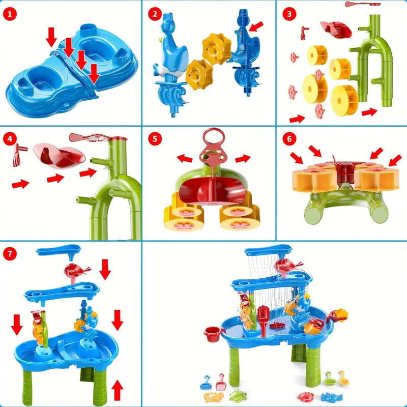 Sand- och vattenlekbord - 3 våningar - BPA-fri plast - Inkluderar tillbehör - Ålder 1-5 år