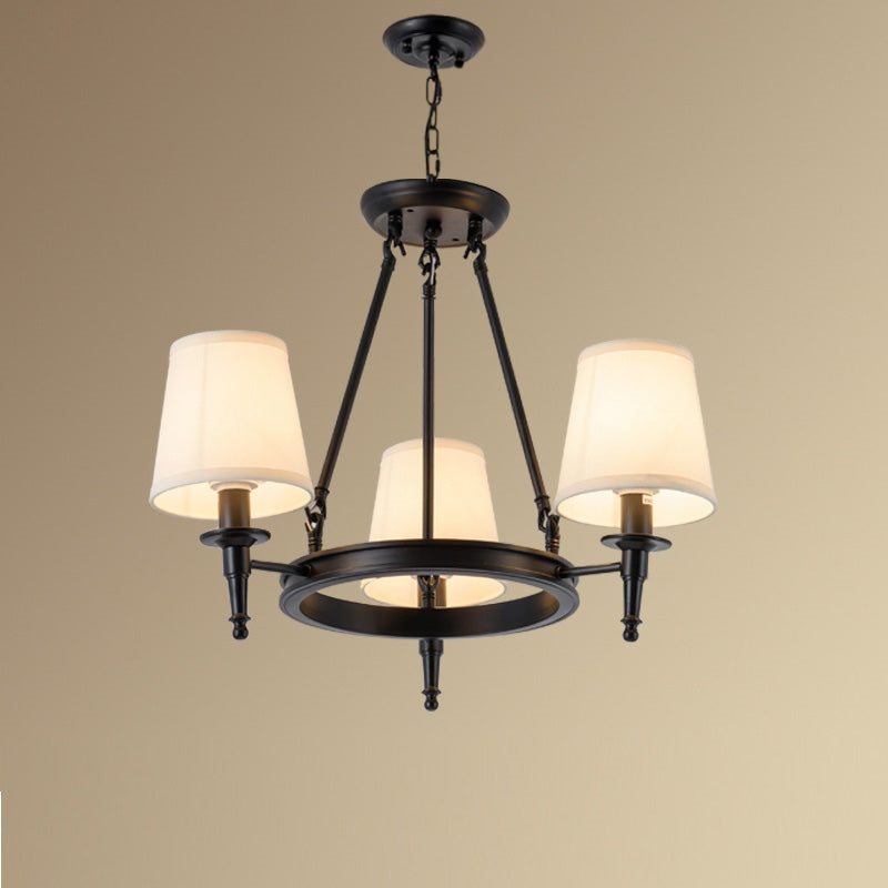 Silva Vintage Ring Chandelier — Metal and Fabric Accents, Black and Copper