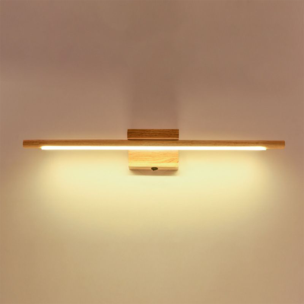 Muto Nature Wood Linear Mirror Front Vanity Wall Lamp — IP44 Hardwire, Warm Cold Light
