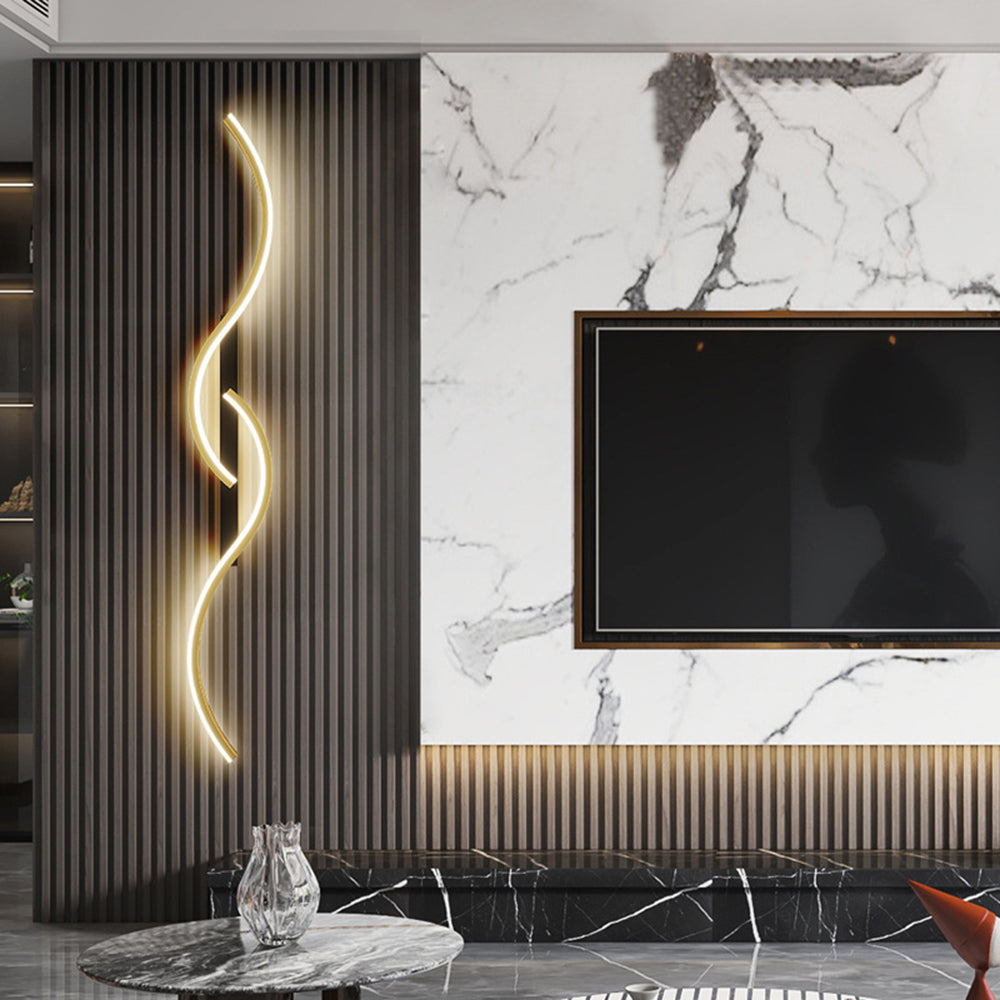 Lumor Modern Linear Wave Wall Lamp — Black & Gold, Dimmable