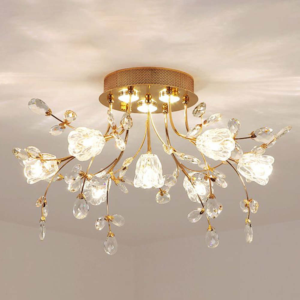 Arisha Art Deco-plafond — design med gylden krystalblomst