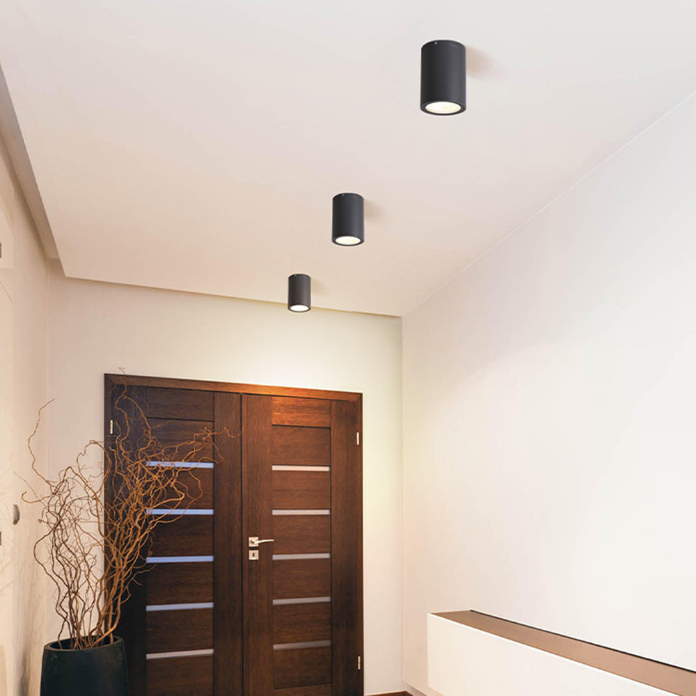 Ray moderne sort indbygget loftsspot — cylindrisk planmonteret lampe