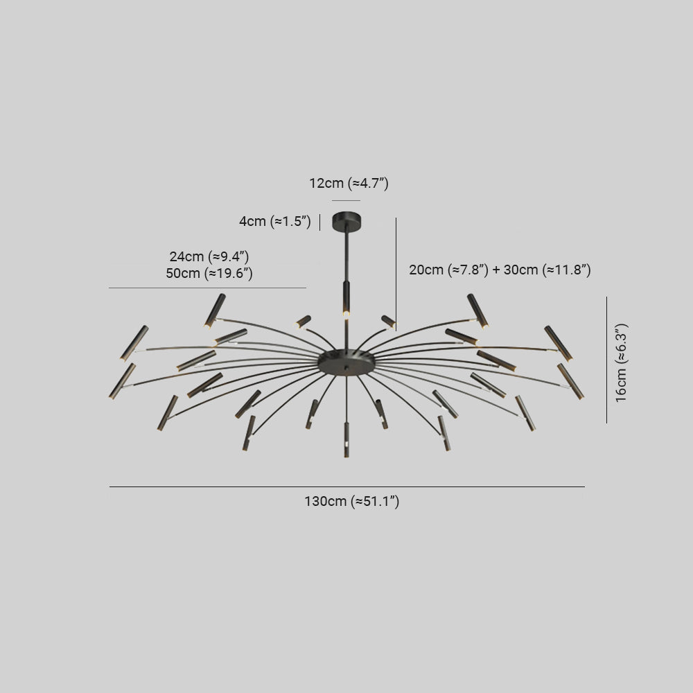 Arisha Modern Linear Metal Chandelier — Multi-Head Blown Design