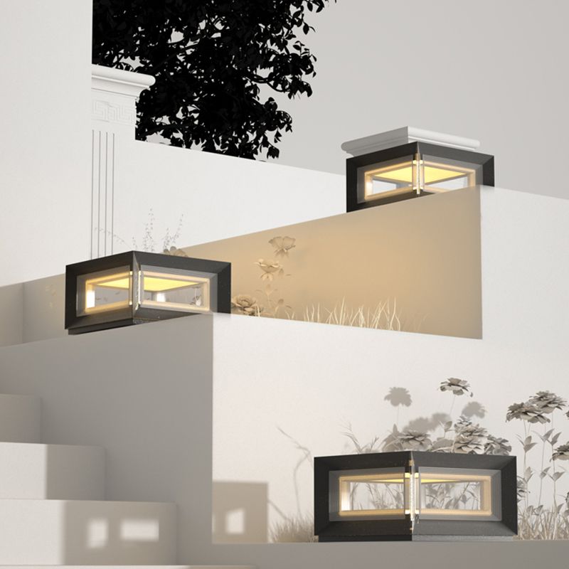 Contemporary Ray LED Metal Cube Pillar Light, Black