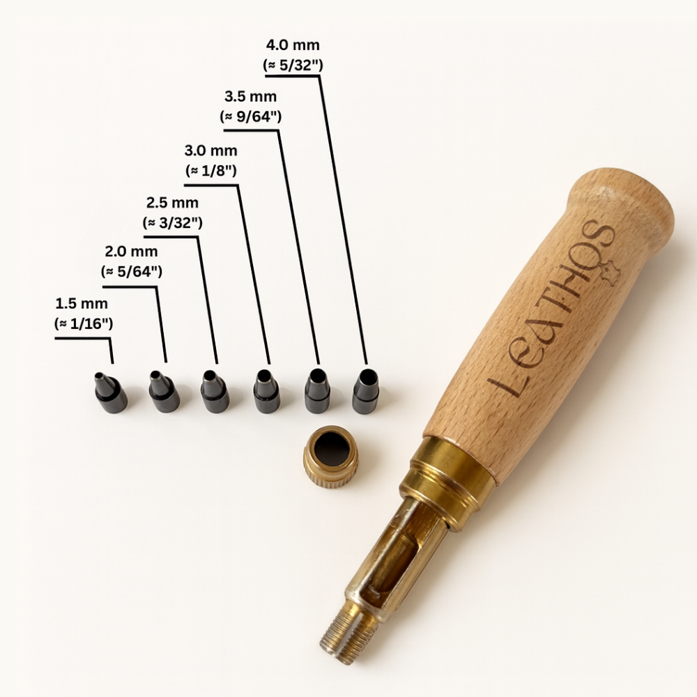 Bőrlyukasztó szerszám – rugós forgóvágó, 6 cserélhető hegy, 1.5–4 mm