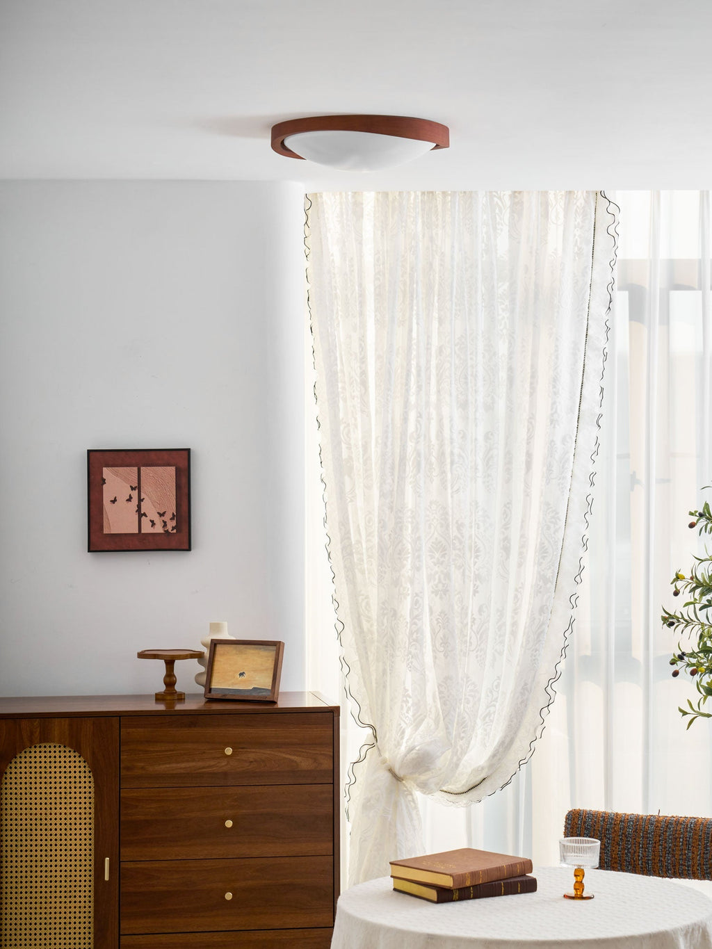 Curved Edge Walnut Ceiling Light