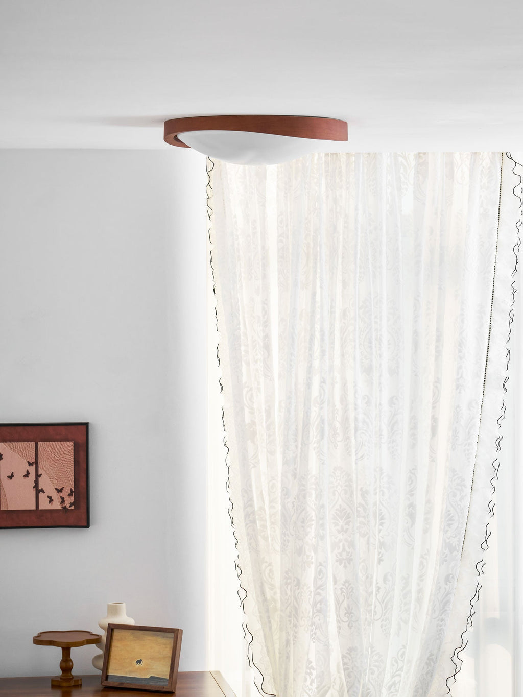 Curved Edge Walnut Ceiling Light