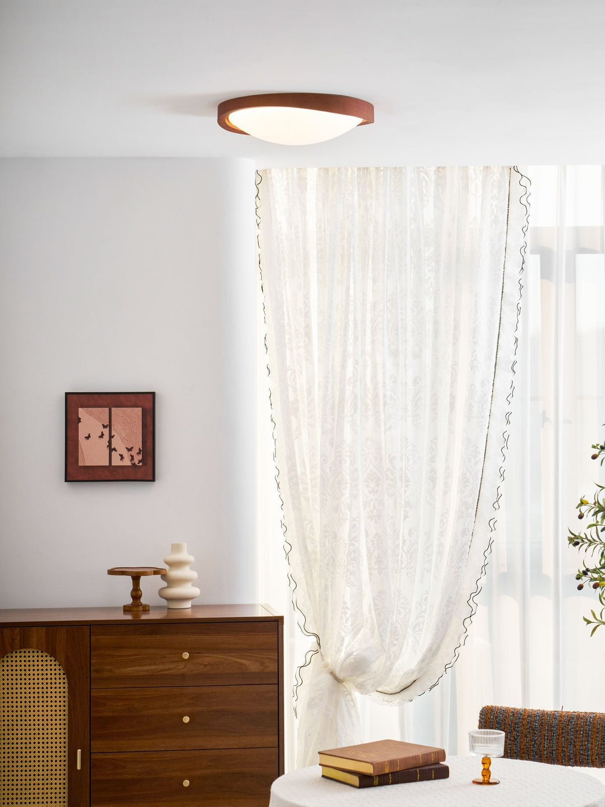 Curved Edge Walnut Ceiling Light
