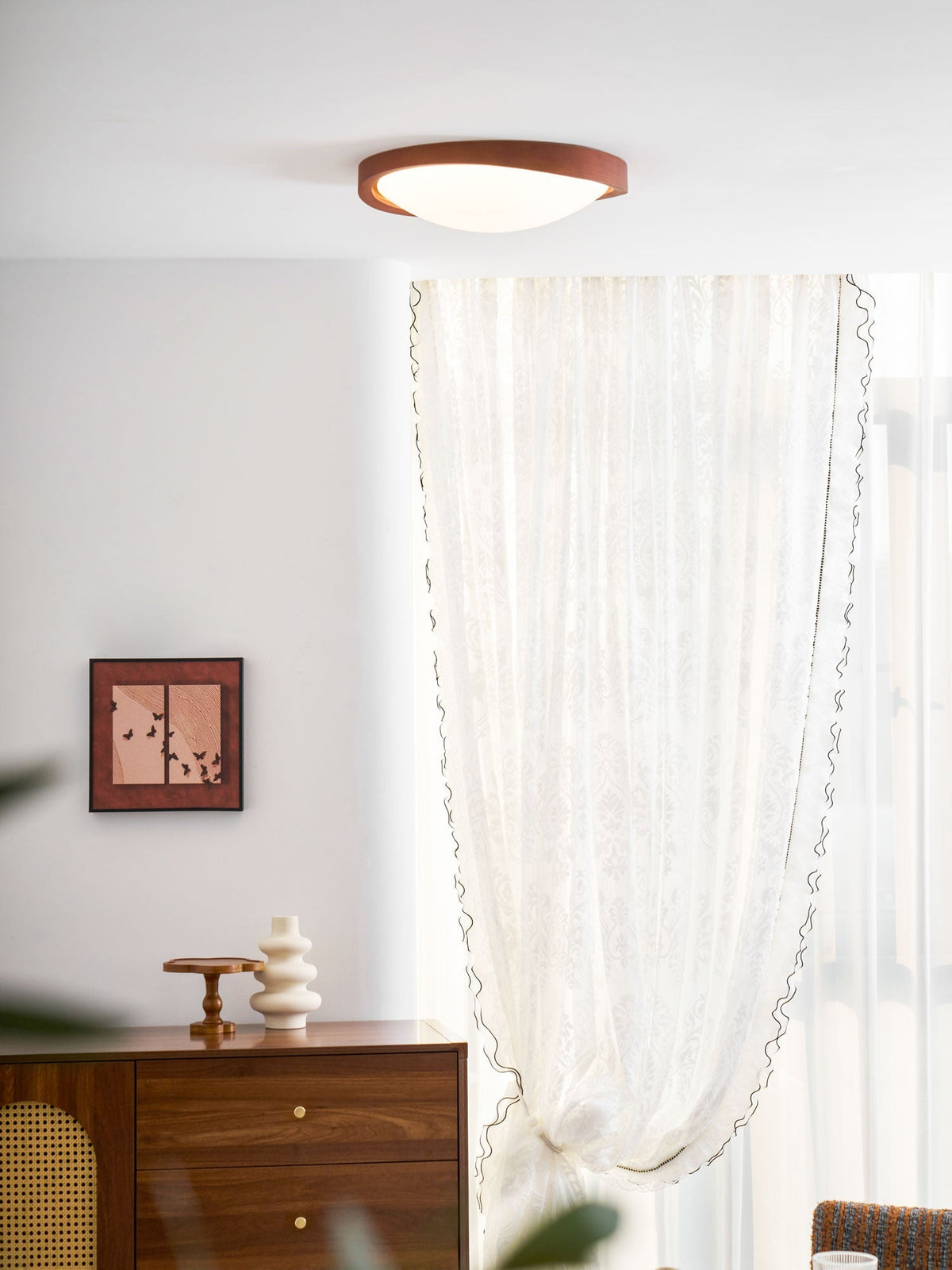 Curved Edge Walnut Ceiling Light