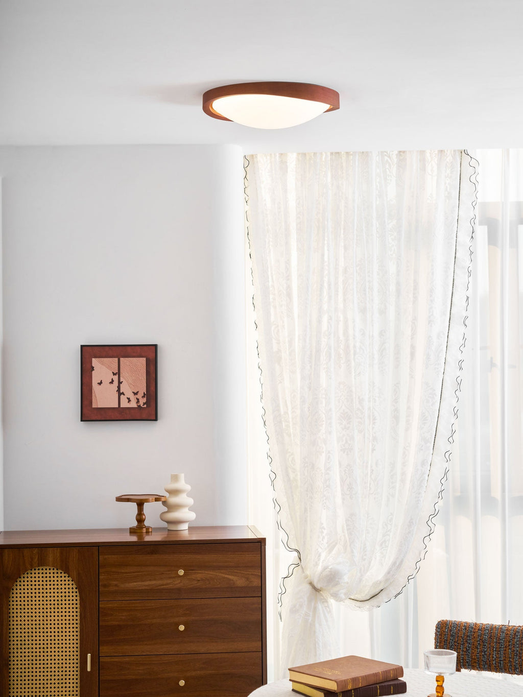 Curved Edge Walnut Ceiling Light