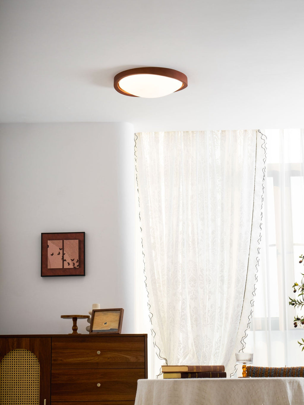 Curved Edge Walnut Ceiling Light