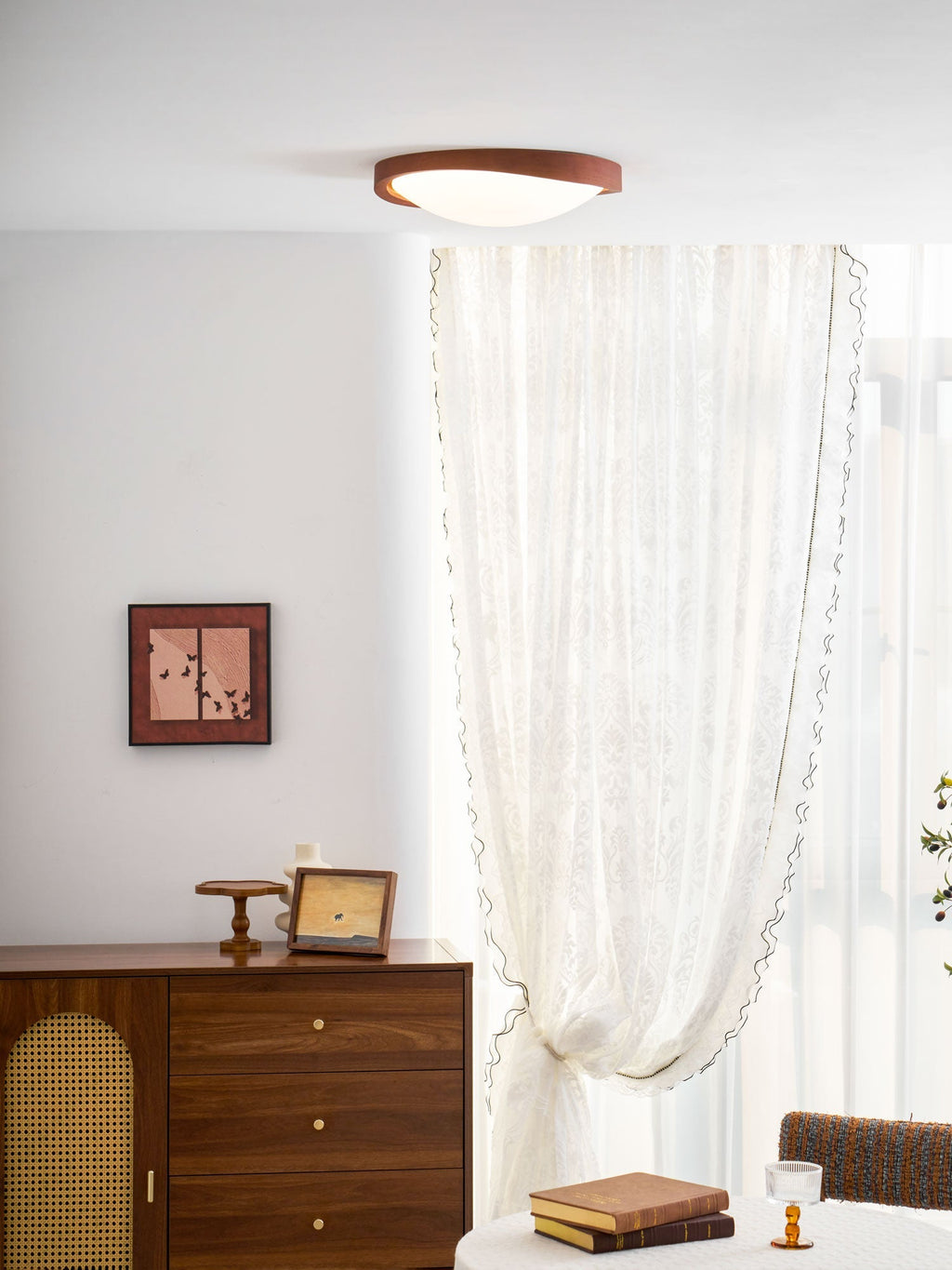 Curved Edge Walnut Ceiling Light