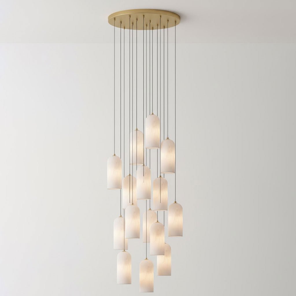Monty Pendelleuchte aus Alabaster mit geflochtenem Kabel