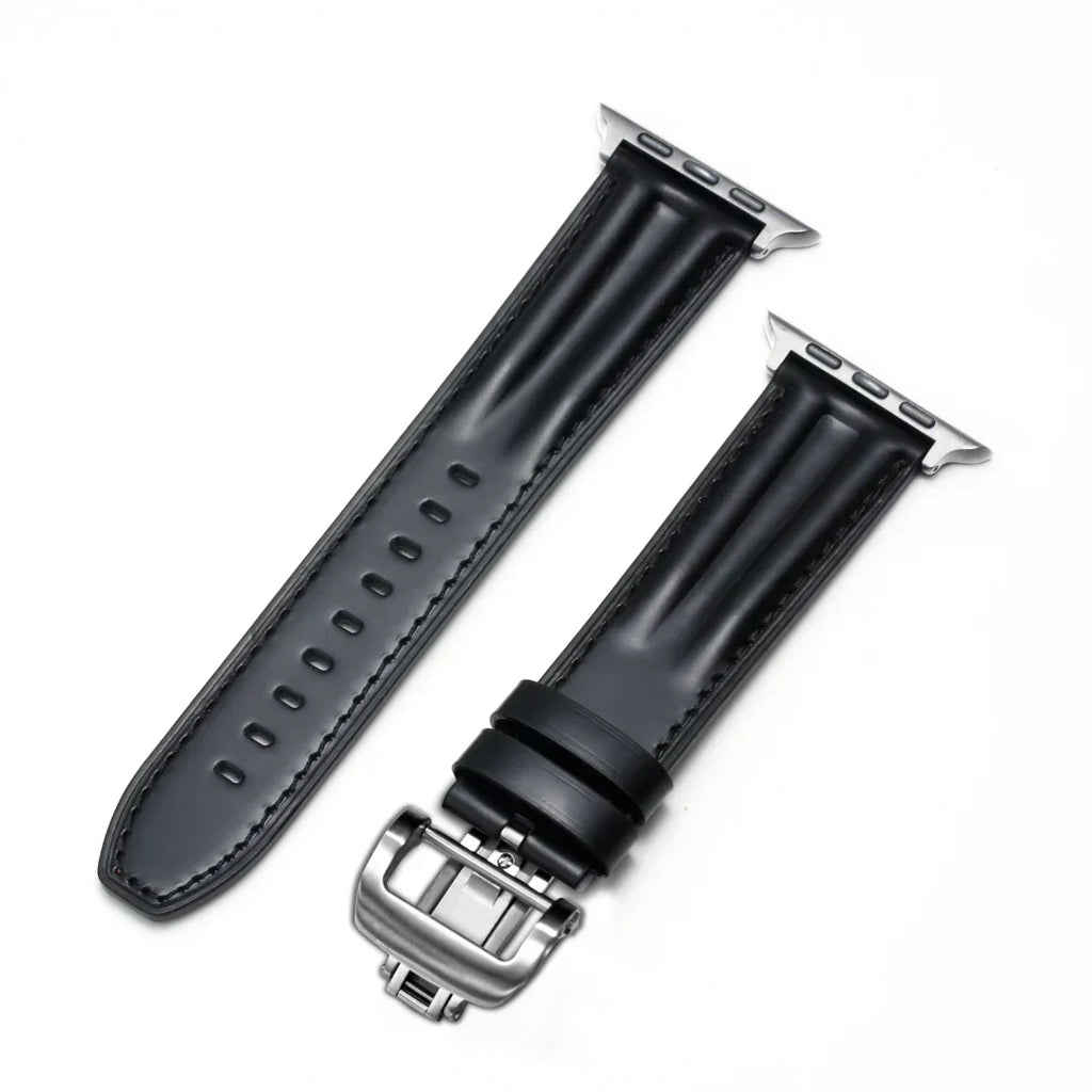 سوار جلدي فاخر بحلقة فراشة مزخرفة لساعة آبل