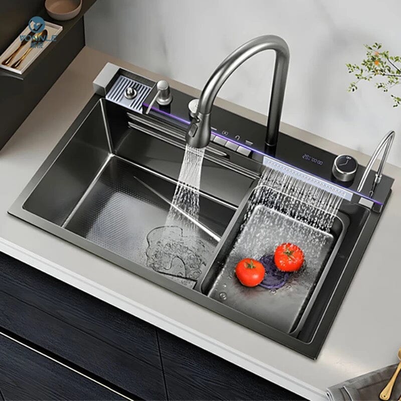 Vrimlo Sink Dapur Air Terjun Keluli Tahan Karat Paip Digital