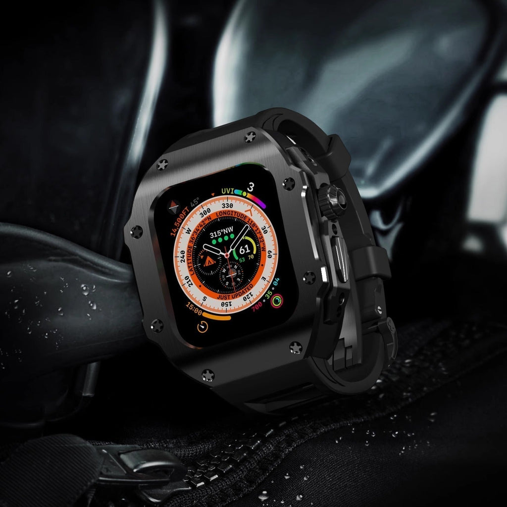 Řada RM Vanguard - Fluorokaučukový pásek Nerezové ocelové pouzdro pro Apple Watch Ultra