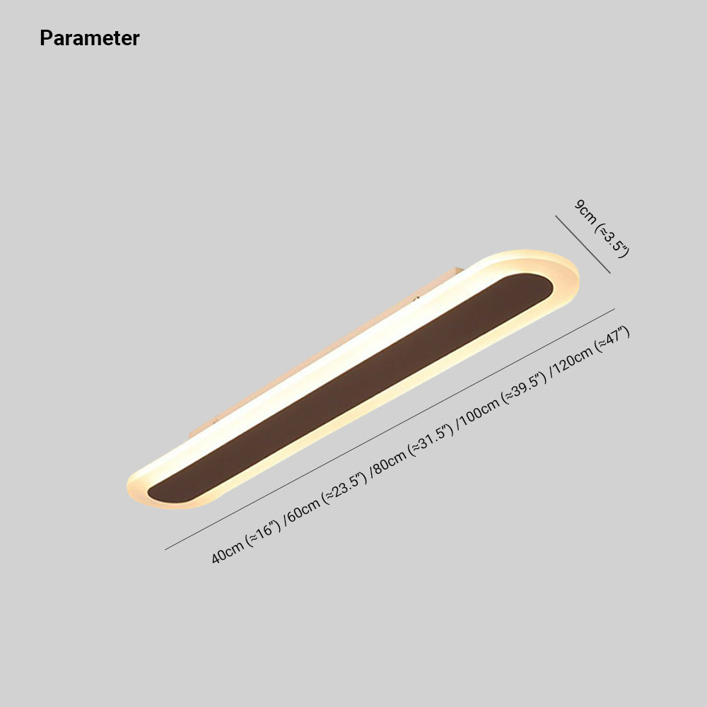 Luz de teto saliente linear oval minimalista Arisha, branca/café — lâmpada LED incluída