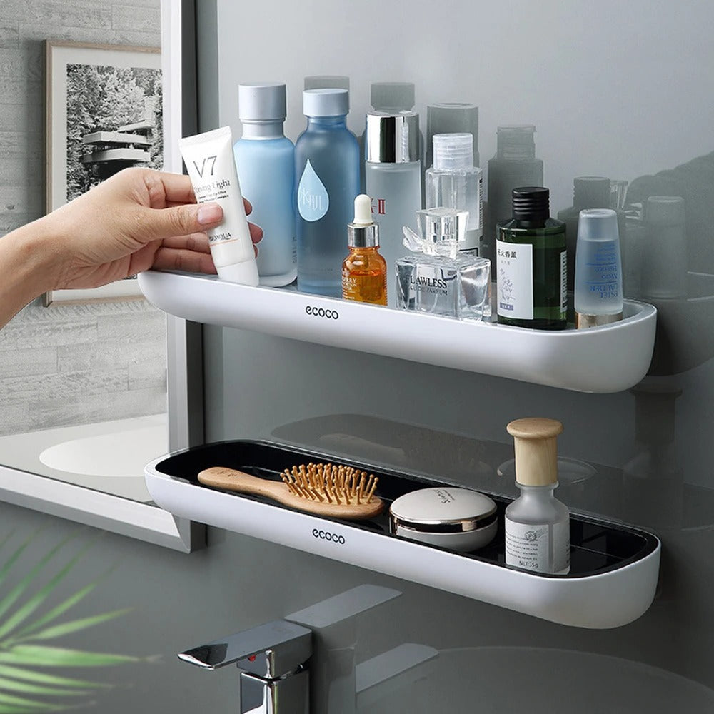 Organisateur de douche mural avec barre à serviettes et étagère sans perçage pour rangement de shampooing