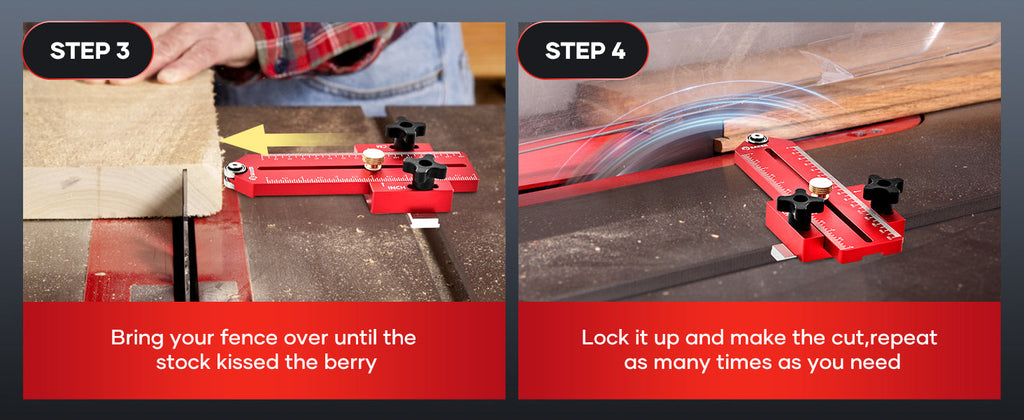 Steps three and four: moving the fence to the bearing and making repeat cuts