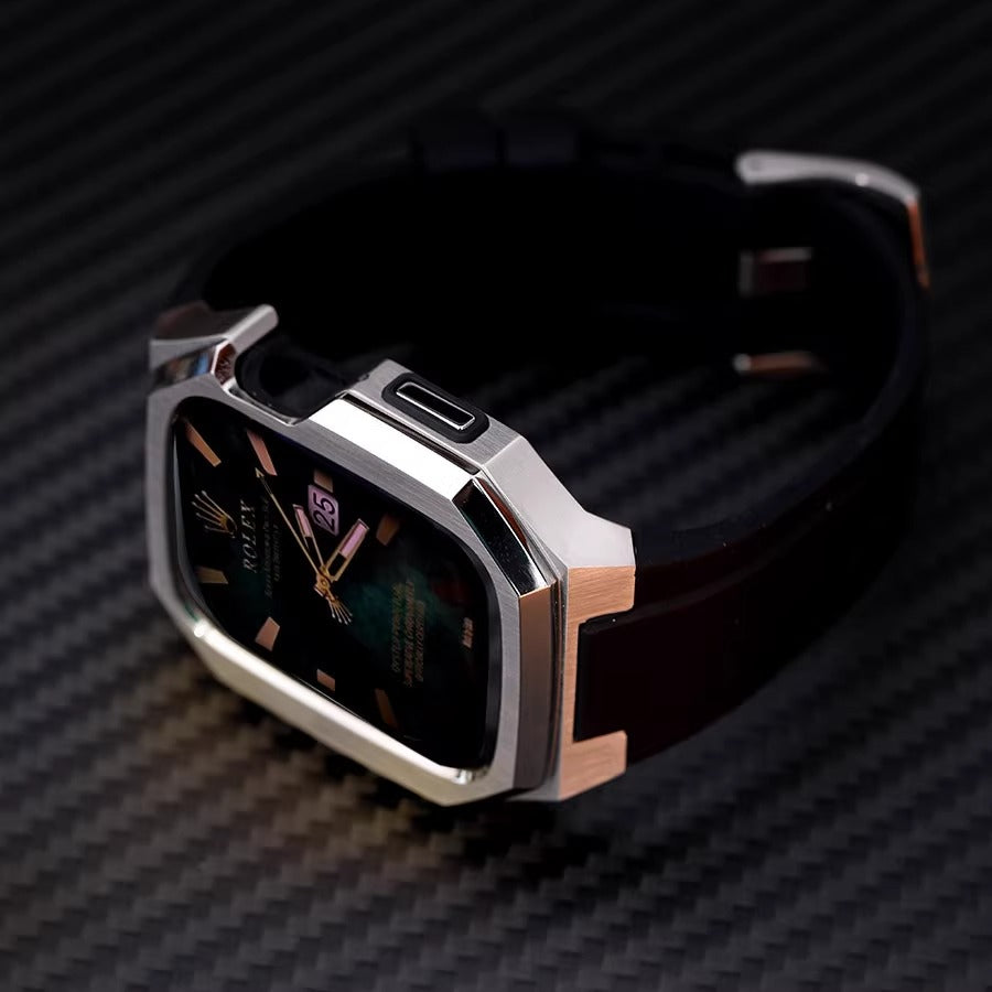Rustfrit stål urkasse med gummirem til Apple Watch