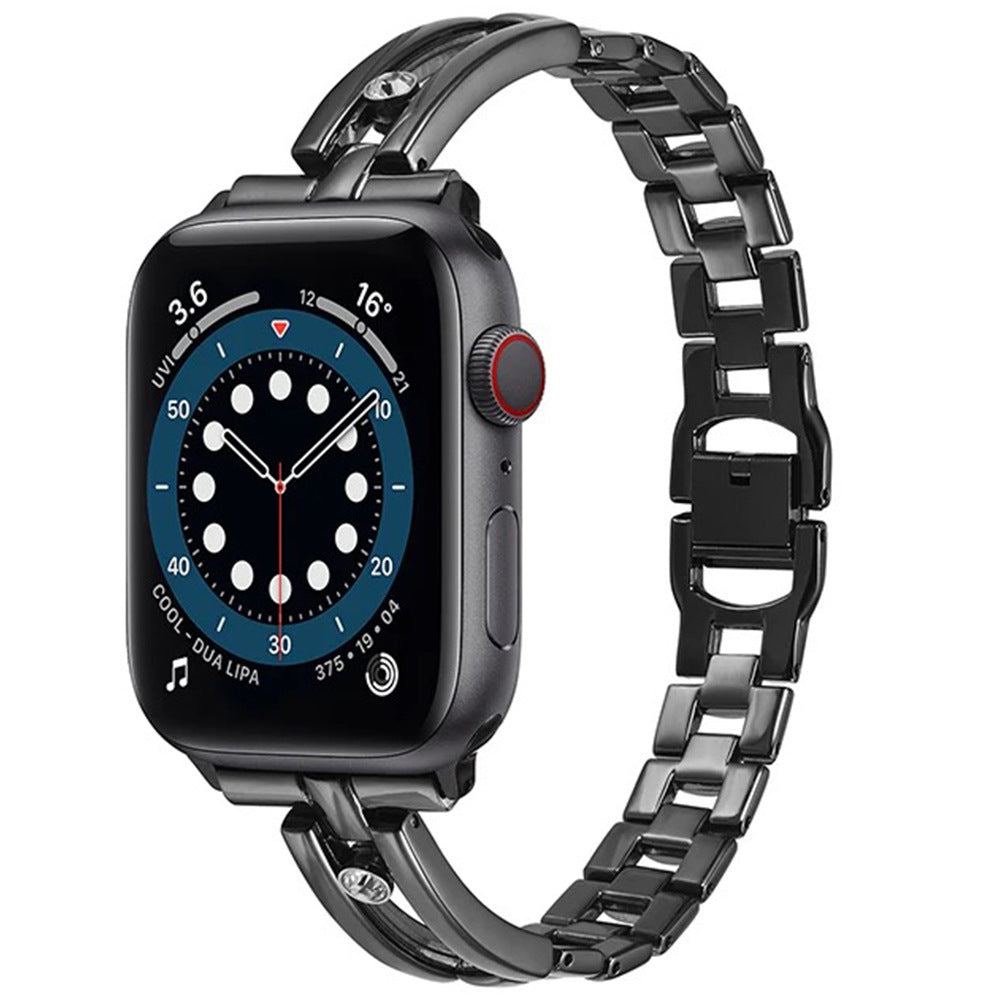 Cinturino per orologio cavo rotondo in metallo con diamanti per Apple Watch