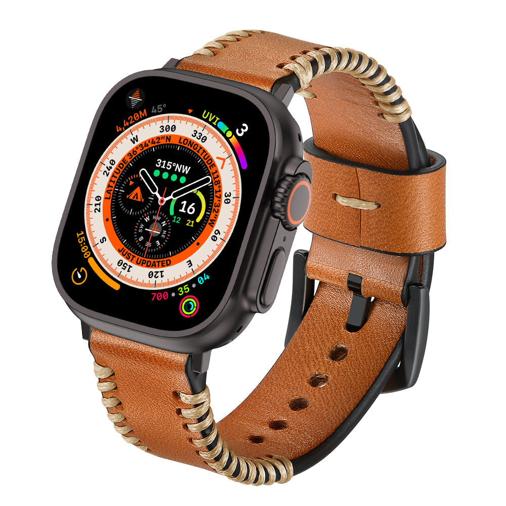 Tali Jahitan Tangan Kulit Untuk Apple Watch